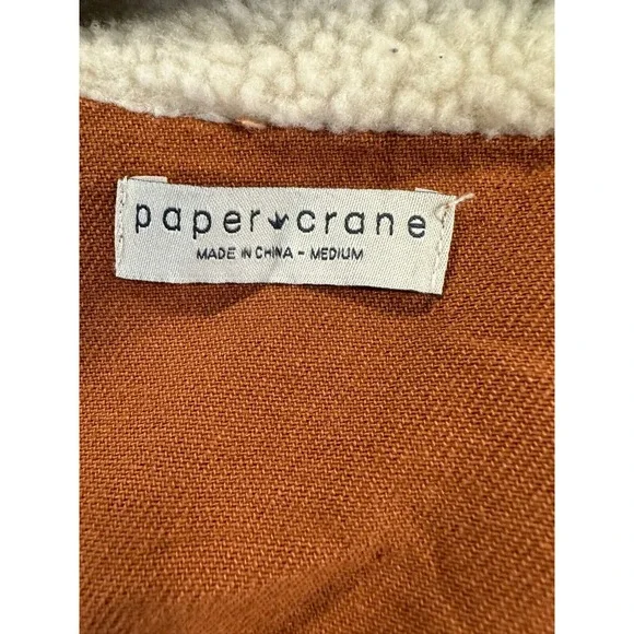 Paper Crane Jacket Womens Medium Rust Brown Sherpa Collared Hooded Denim Coat - Picture 5 of 12